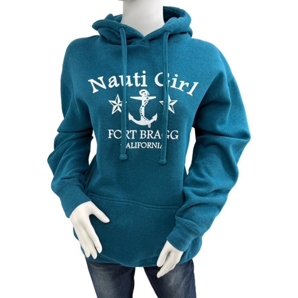 A.M.S Nauti Girl‎ Fort Bragg California Teal Blue Pullover Hoodie Medium Beach